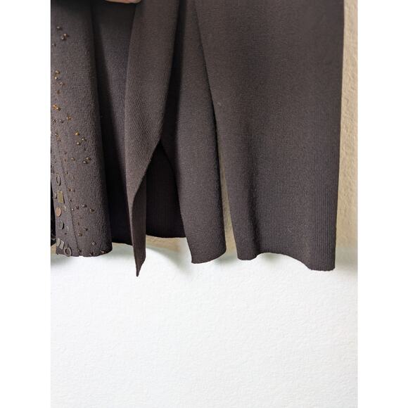 Chico's Metal Bead Detail Brown Knit Open Cardigan Women Size 3 XL Office Artsy - Picture 6 of 9